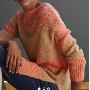 Anthropologie Pilcro Rugby Tunic Striped Orange Tan Sweater Size Medium